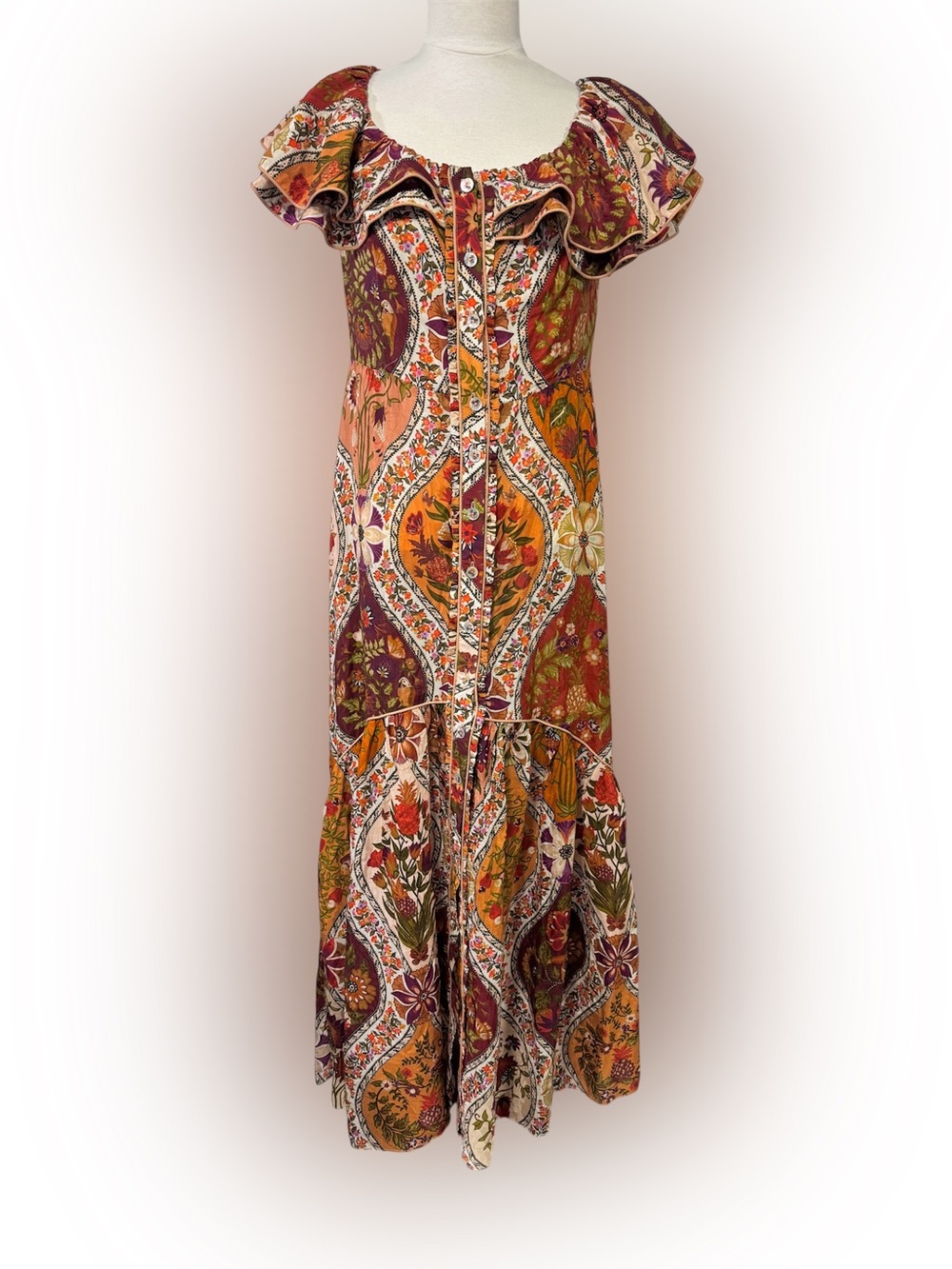 NWT AUTH FARM RIO Fall Romantic Nature Off-Shoulder Maxi Dress Medium Pockets - Picture 3 of 14